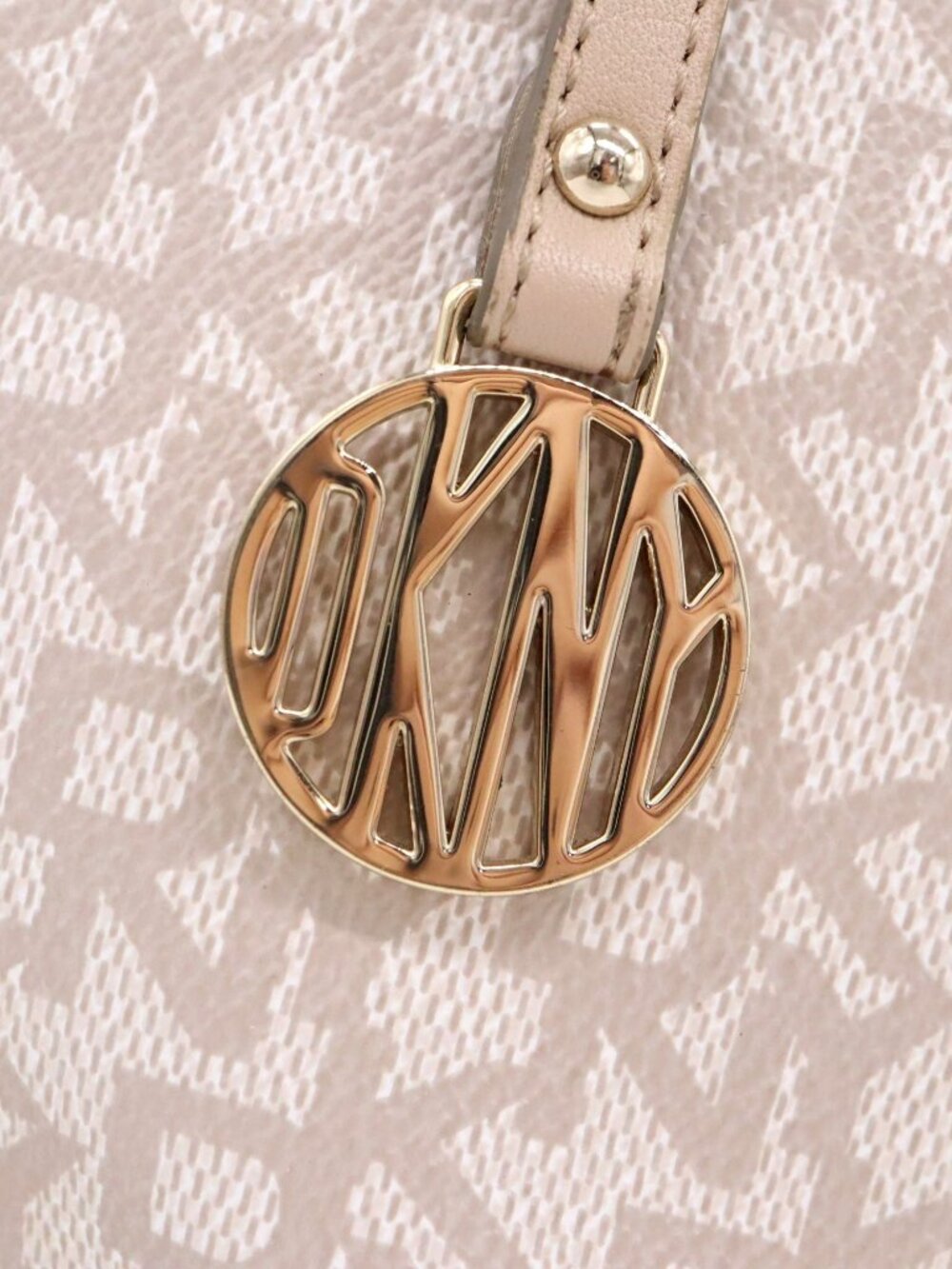 DKNY Tan / Cream Monogram Logo Satchel Tote Gold Hardware Shoulder Bag - Picture 3 of 16